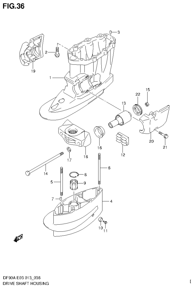 Suzuki DF80A, DF90A DRIVE SHAFT HOUSING parts diagram